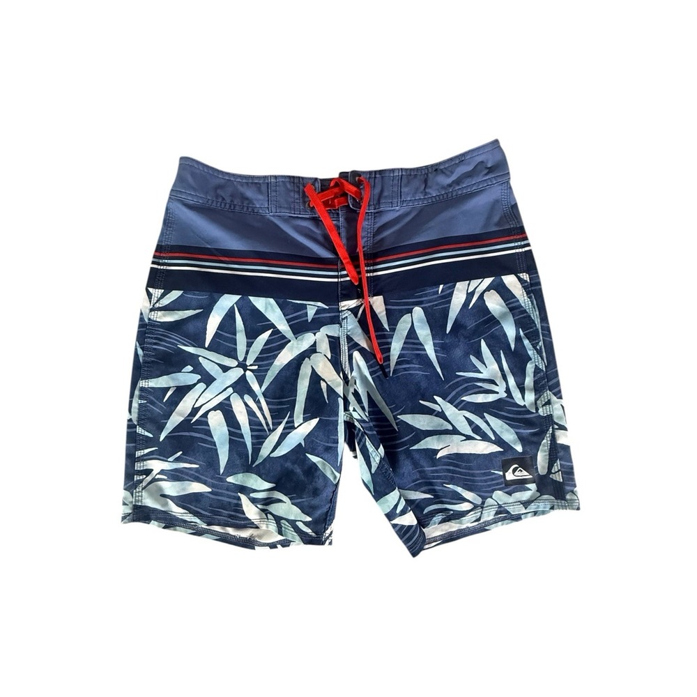 Quiksilver Board Shorts Adult Size 30 Blue Tree All Over Print Swim Trunks Mens